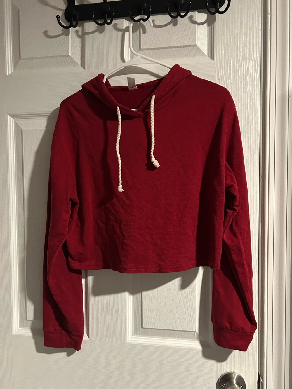 Red Cropped Hooded Sweatshirt